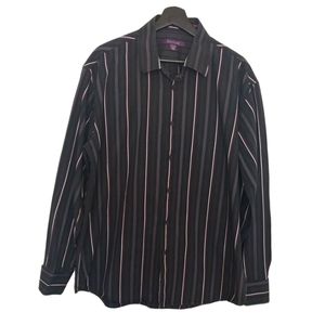 Solitude Long Sleeve Size XL cottonCasual Button-Down Stripped Black purple pink